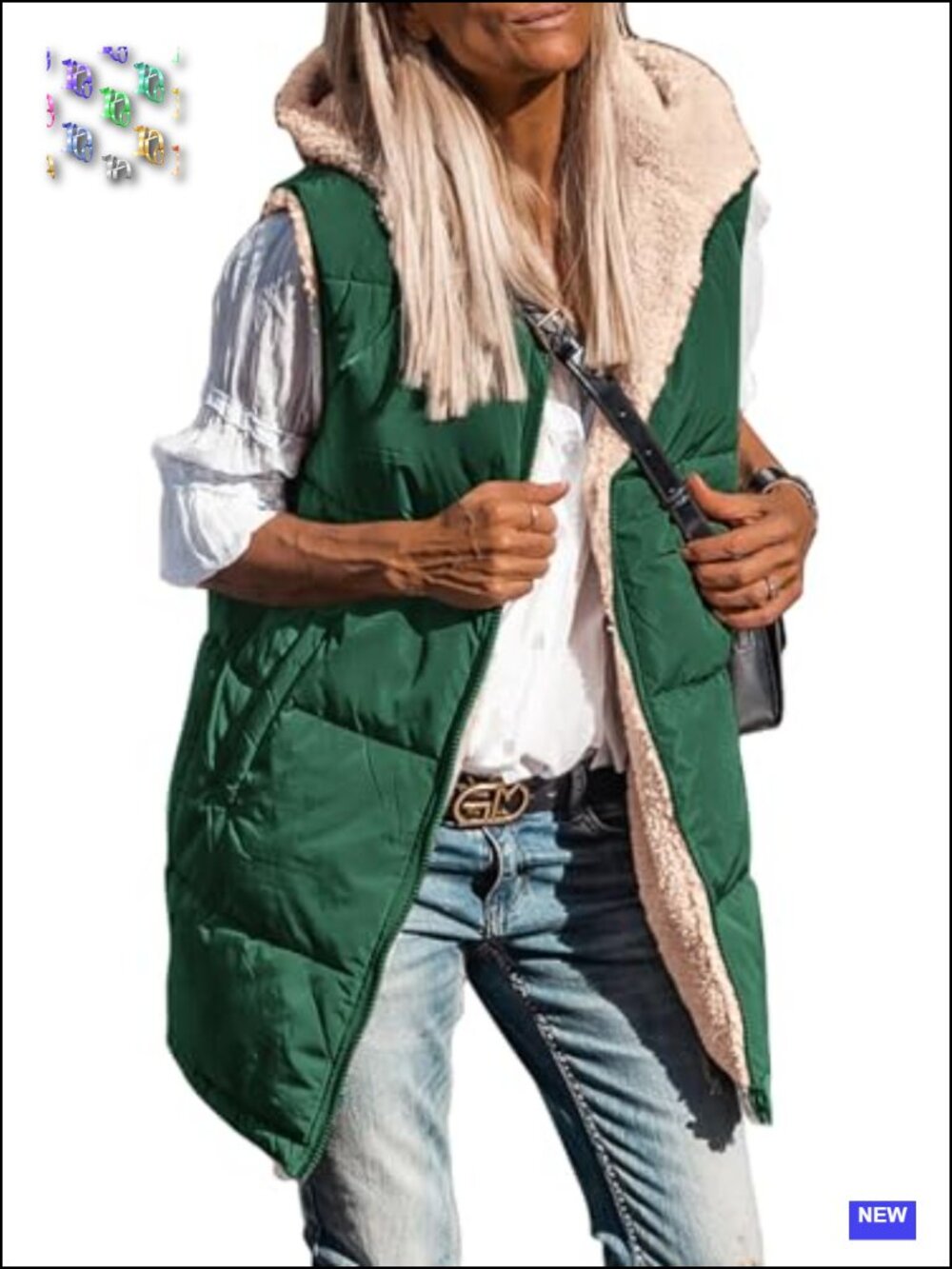 Reversible Fleece Vest with Hood Zip Up Sleeveless Winter Coat Pockets